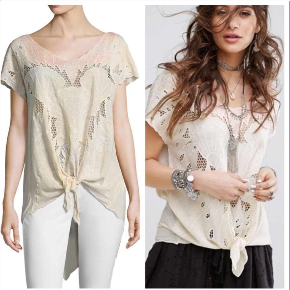 Free People NWT Light Yellow & Pink Wrap up Tunic